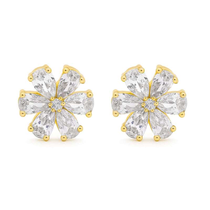 Pear Shape Flower 18kt Gold-Plated Silver Earrings