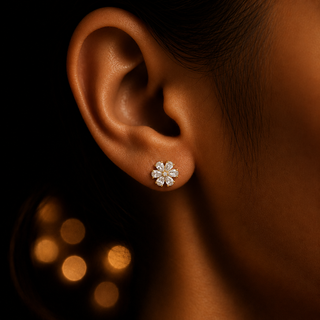 Pear Shape Flower 18kt Gold-Plated Silver Earrings