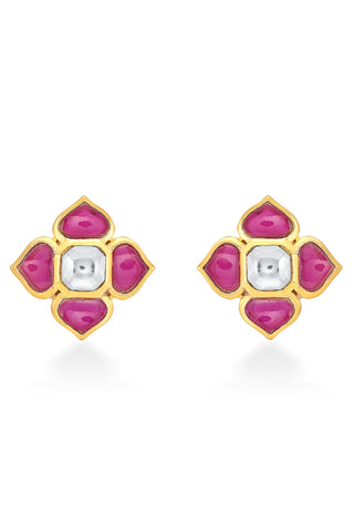 Nipura 925 Sterling Silver Kumudani Kundan Stud Earrings