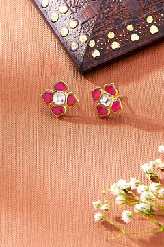 Nipura 925 Sterling Silver Kumudani Kundan Stud Earrings