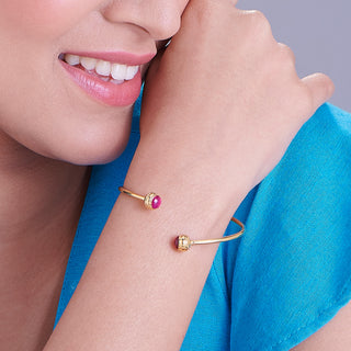Nipura 925 Sterling Silver Button Pink Bangle- Golden