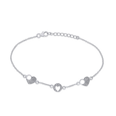 Sparkling 925 Sterling Silver Heart Bracelet with White CZ Stones