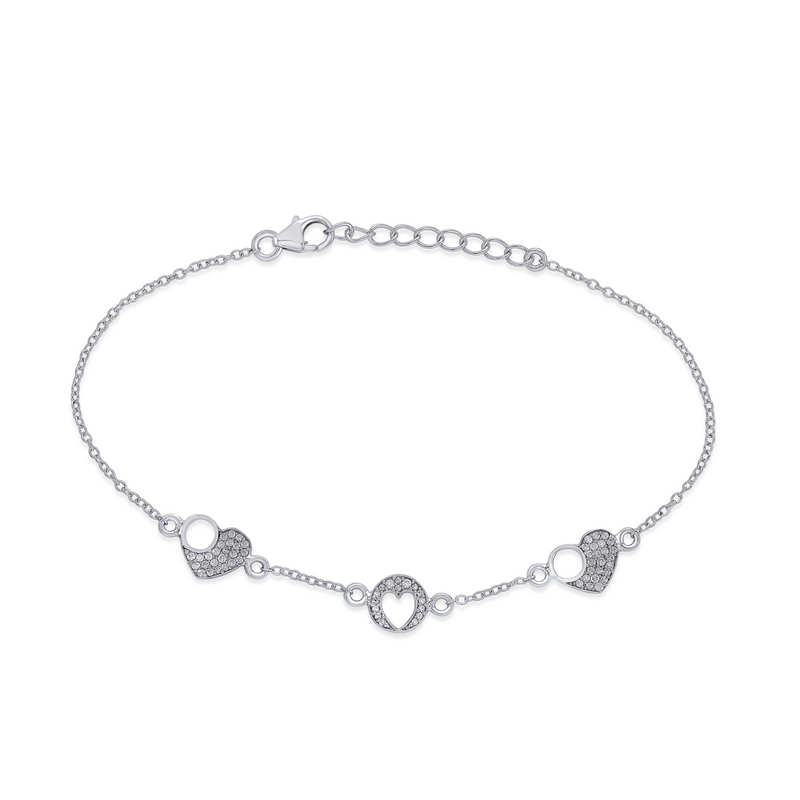 Sparkling Nipura 925 Sterling Silver Heart Bracelet with White CZ Stones