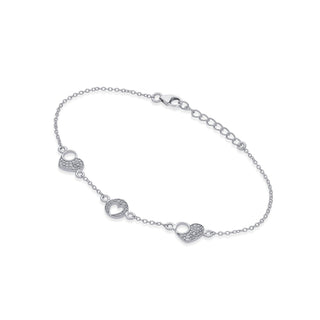 Sparkling Nipura 925 Sterling Silver Heart Bracelet with White CZ Stones