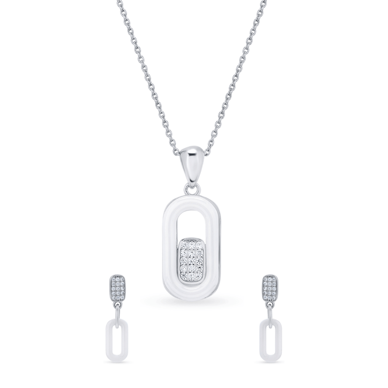 Nipura 925 Sterling Silver Geometric Zircon Pendant Set