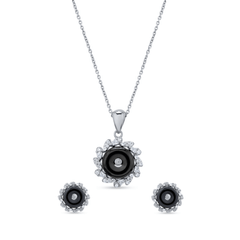 Black Onyx 925 Sterling  Silver Halo Pendant Set