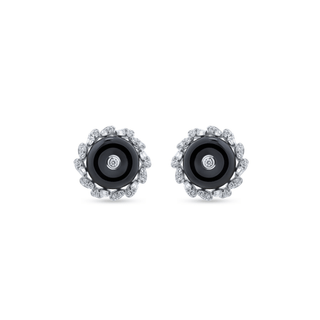 Nipura 925 Sterling Silver Black Onyx Halo Pendant Set