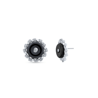 Nipura 925 Sterling Silver Black Onyx Halo Pendant Set