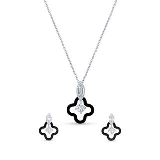 Nipura 925 Sterling Silver Black Clover Pendant Set