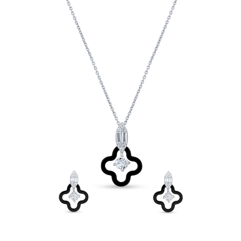 Nipura 925 Sterling Silver Black Clover Pendant Set