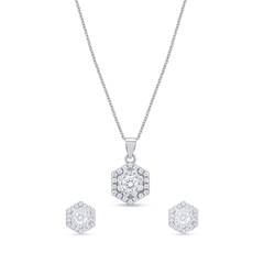 Hexagon Zircon 925 Sterling Silver Pendant Set