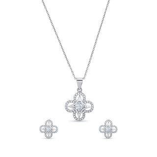 Nipura 925 Sterling Silver Clover Zircon Pendant Set