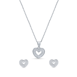 Nipura 925 Sterling Silver Heart Zircon Pendant Set