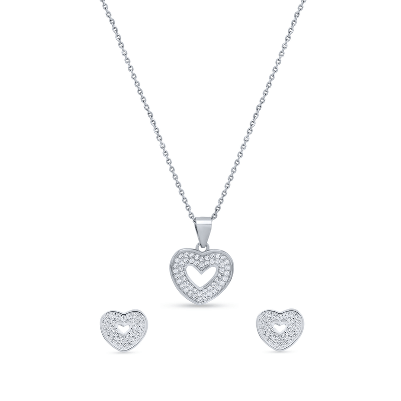 Nipura 925 Sterling Silver Heart Zircon Pendant Set
