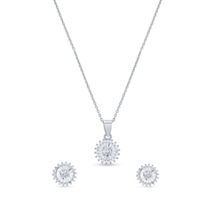 Sparkling Sunburst 925 Sterling  Silver Pendant Set