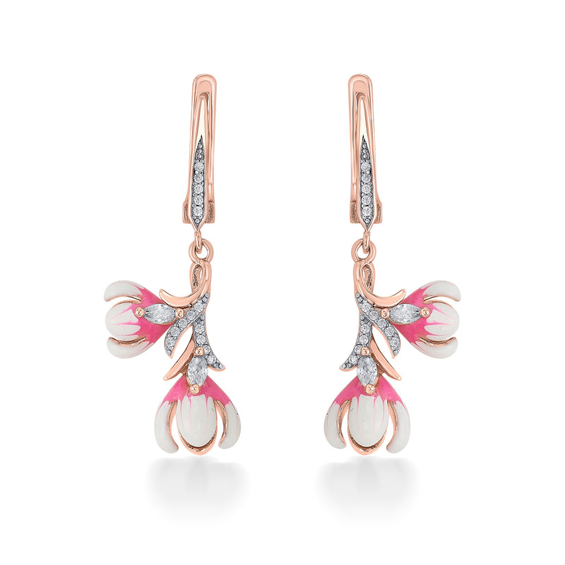 Nipura 925 Sterling Silver Pink Orchid Enamel Bali Earrings