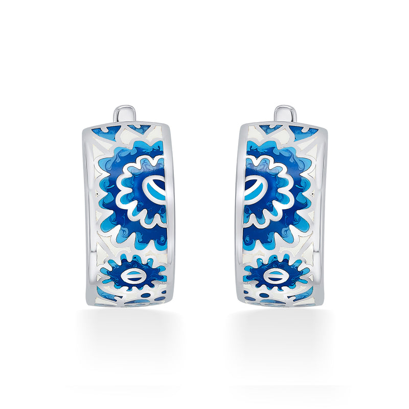 Nipura 925 Sterling Silver Colour Pop Blue Enamel Bali Earrings