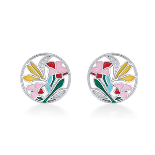 Nipura 925 Sterling Silver Bouquet of Flowers Enamel Bali Earrings