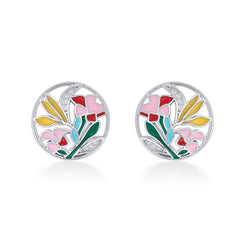 Nipura 925 Sterling Silver Bouquet of Flowers Enamel Bali Earrings