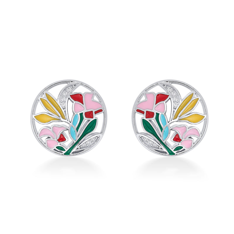 Nipura 925 Sterling Silver Bouquet of Flowers Enamel Bali Earrings