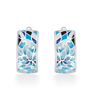 Nipura 925 Sterling Silver Blue Floral Alchemy Enamel Bali Earrings
