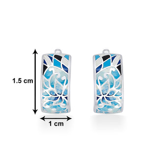 Nipura 925 Sterling Silver Blue Floral Alchemy Enamel Bali Earrings