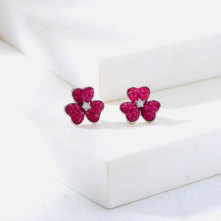 Nipura 925 Sterling Silver Pink Clover Zircon Earrings