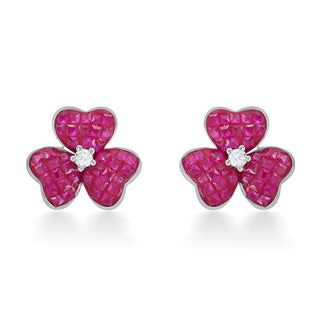 Nipura 925 Sterling Silver Pink Clover Zircon Earrings
