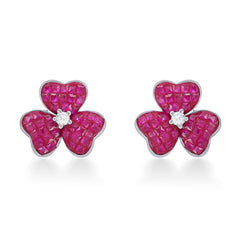 Nipura 925 Sterling Silver Pink Clover Zircon Earrings