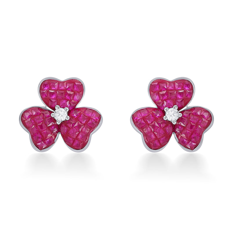 Nipura 925 Sterling Silver Pink Clover Zircon Earrings