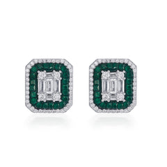 Nipura 925 Silver Green Casper Zircon  Earrings| Sterling silver | Invisible set jewelry|Baguette| 925 silver gemstone studs for women |Fashionable modern earrings |