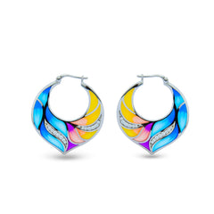 Hawaiian Waves 925 Sterling Silver Enamel Bali Earrings