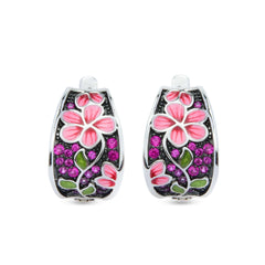 Pink Cosmos 925 Sterling Silver Enamel Bali Earrings