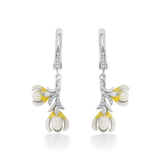 Nipura 925 Sterling Silver Yellow Orchid Enamel Bali Earrings