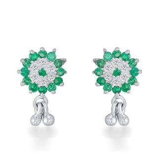 Nipura Sterling Silver Sparkling Charm Stud Earrings for Kids, Girls, and Babies | Green Charm Design |Children's Silver Jewelry | Ideal Gift