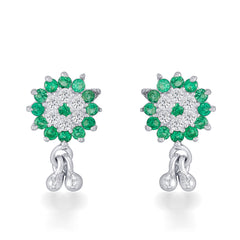 Nipura Sterling Silver Sparkling Charm Stud Earrings for Kids, Girls, and Babies | Green Charm Design |Children's Silver Jewelry | Ideal Gift