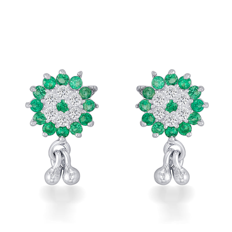Nipura Sterling Silver Sparkling Charm Stud Earrings for Kids, Girls, and Babies | Green Charm Design |Children's Silver Jewelry | Ideal Gift