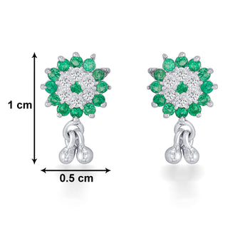 Nipura Sterling Silver Sparkling Charm Stud Earrings for Kids, Girls, and Babies | Green Charm Design |Children's Silver Jewelry | Ideal Gift