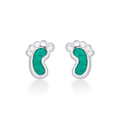 Nipura 925 Sterling Silver Green Tiny Toes Studs for Kids