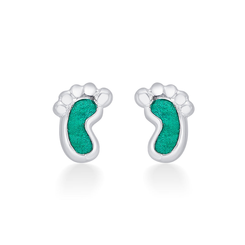 Nipura 925 Sterling Silver Green Tiny Toes Studs for Kids