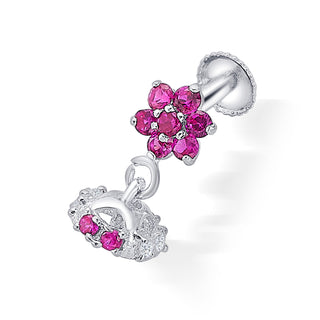 Nipura Sterling Silver Bloom Drop Stud Earrings for Kids, Baby | Elegant Pink Bloom Design |Stylish Drop Studs | Ideal Gift for Children | Kids Jewelry