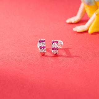 Nipura 925 Sterling Silver Pink-white Twinkling Studs for Kids
