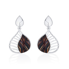 Brown Enamel 925 Sterling Silver Tear Drop Earrings