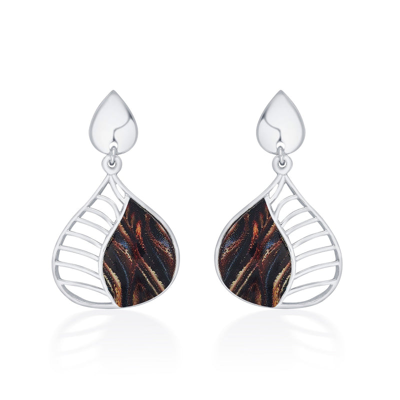 Nipura 925 Sterling Silver Brown Enamel Tear Drop Earrings