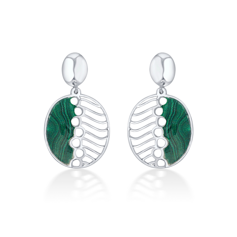 Nipura 925 sterling silver green enamel circular shape earrings