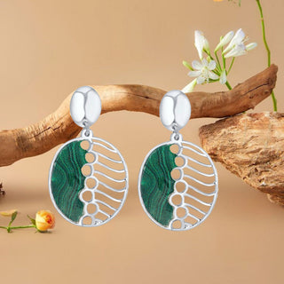 Nipura 925 sterling silver green enamel circular shape earrings