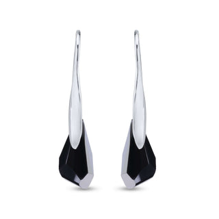 Nipura Certified 925 Sterling Silver Elegant Black Teardrop Austrian Crystal Pendant Earrings Set