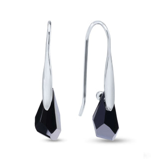 Nipura Certified 925 Sterling Silver Elegant Black Teardrop Austrian Crystal Pendant Earrings Set