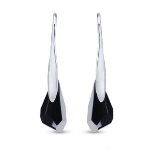 Nipura Certified 925 Sterling Silver Elegant Black Teardrop Austrian Crystal Pendant Earrings Set