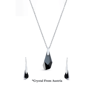 Nipura Certified 925 Sterling Silver Elegant Black Teardrop Austrian Crystal Pendant Earrings Set